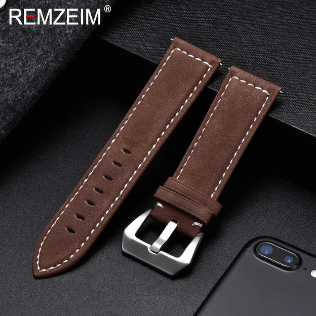 Remzeim Genuine Leather Strap with Steel Buckle