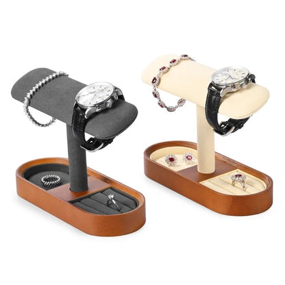 Display para relógios e joias em madeira de cinza e microfibra