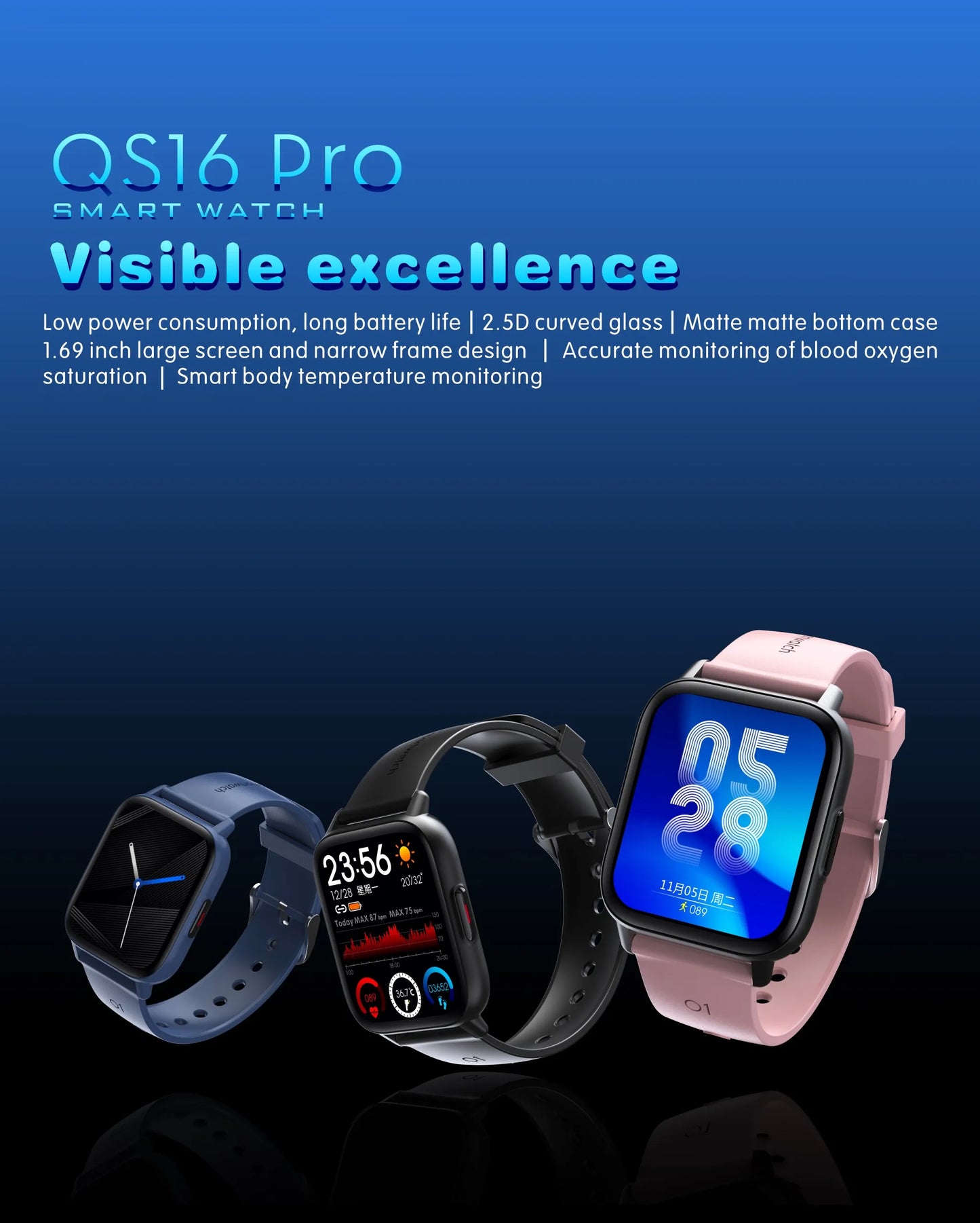 Smartwatch QS16pro Full Touch Resistente al Agua